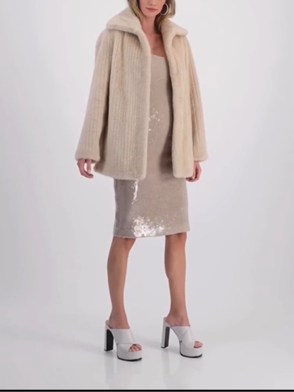 Guess Cream Strapless Sequin Sheath Dress